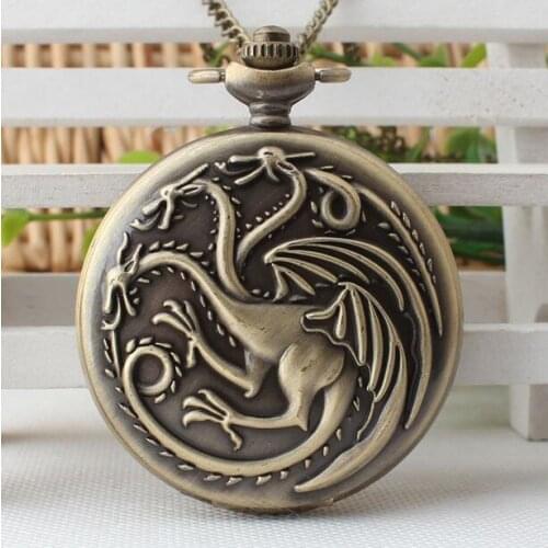 Retro Bronze gray Dragon steampunk Good quality Fashion quartz Necklace pocket watches PP584