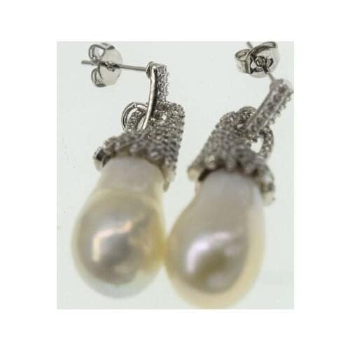 Unique freshwater pearl white reborn keshi baroque10-14MM zircon hook earrings FPPJ wholesale beads nature