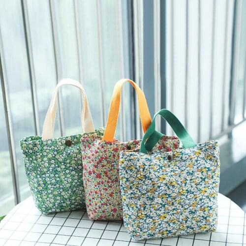Cute Floral Lunch Bag Cotton Small Hand Bag Picnic Food Bags Girls Mini Handbag Children Portable Lunch Box Handbags Shopper