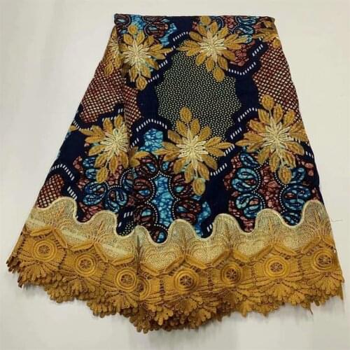 SJ Lace New Ankara Wax Lace Fabric 6yards African Nigerian 100% Cotton Wax Print Fabric Guipure Lace With Wax Fabric d2-10
