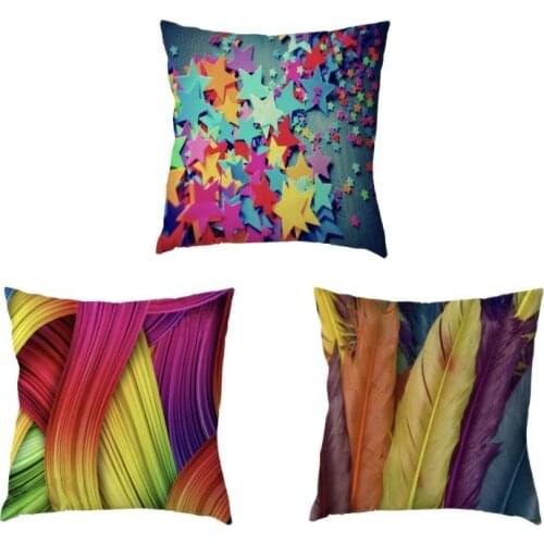 Modern Art Rainbow Colorful Geometric Mosaic White Cushion Cover Vortex Flower Feather Home Decor Peach Skin Throw Pillow Cases