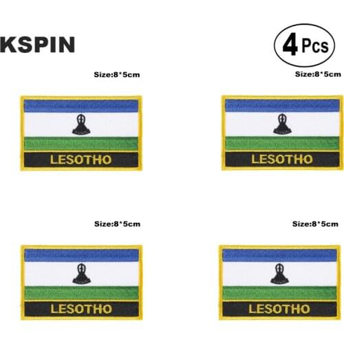 Lesotho Rectangular Shape Flag Iron on Saw on Patches Embroidered Flag Patches National Flag Patches for Clothing