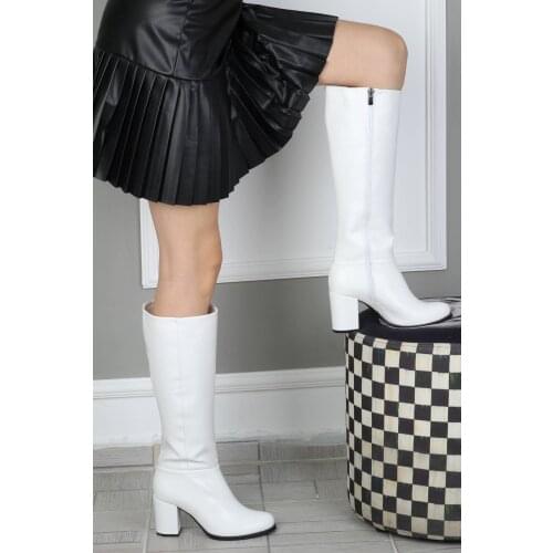 Modabuymus Round Toe Thick Heels pumps White Patent Leather Women 'S Boots-Barkab