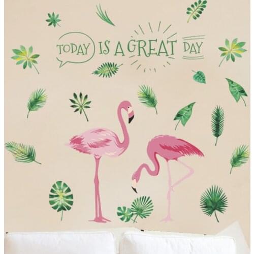 Creative Tropical Tree Leaves Flower Butterfly Flamingo Wall Stickers DIY Plant Wall Decals for Living Room Home Decor Murals