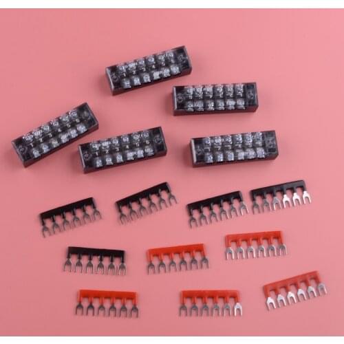 Universal 5 Sets 15A 600V Power Distribution Bus Bar Dual Row 6 Position Terminal Block Barrier Strip for Car Auto Marine