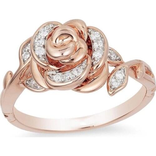 Fine Jewelry Romantic Rose Flower Charm Finger Rings Inlay Shiny Cubic Zirconia Promise Wedding Ring Women Luxury New Year Gift