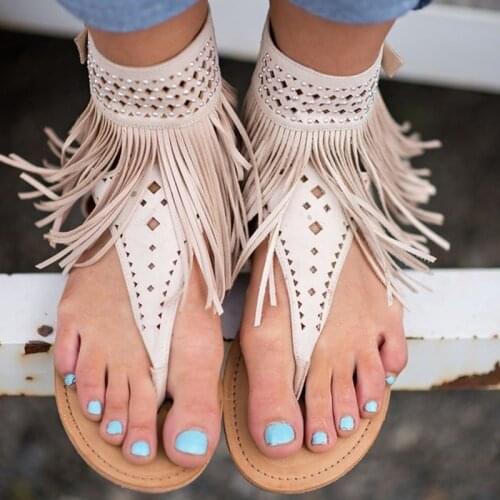 2020 New Arrive Women Bohemian Sandals Flat Sandals Tassels Casual Summer Shoes