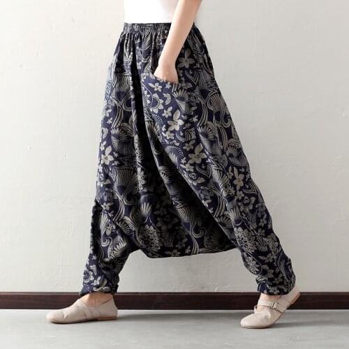 Women Loose Printed Elastic Waist Harem Pants Ladies Plus Size Harem Trousers Female 2020 Summer Pants
