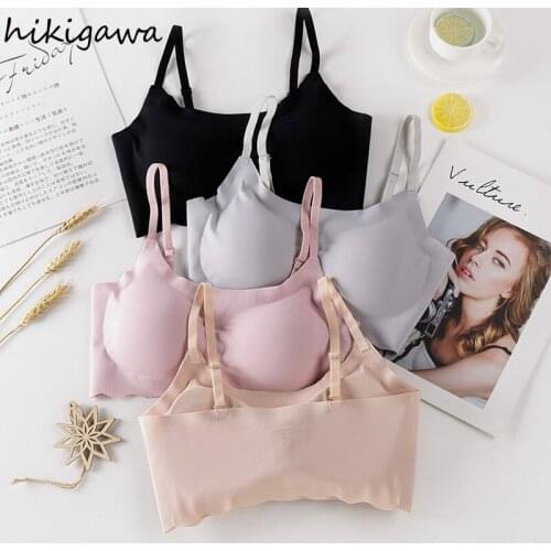 Hikigawa Women Push Up Bra Traceless Underwear Wireless Camis Sleep Tops Yoga Running Sports Solid Sexy Seamless Lingerie