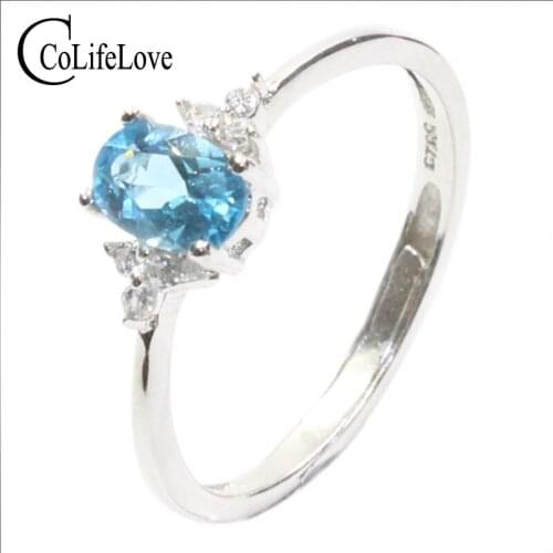 Fashion sky blue topaz ring for engagement 4 mm * 6 mm natural topaz silver ring solid 925 silver topaz romantic gift for gift