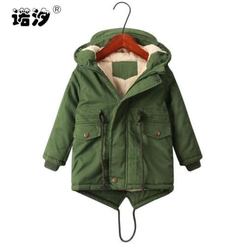Boys winter jacket teenage Lamb cashmere Windbreaker baby boys casual clothes child tops 2-9T thicken hooded velvet jacket coat