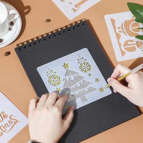1 Sheets Christmas Hollow Drawing Template Cartoon Diy Photo Album Decoration Lace Ruler Painting Stencils