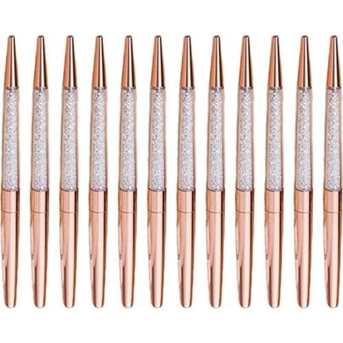 12Pcs/Lot Rose Gold /Silver Pen Diamond Pens Fine Black Ink Crystal Ballp C90F