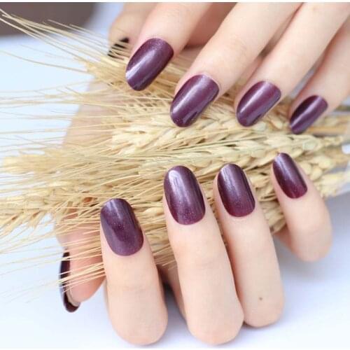 2020 24pcs Adorable fashion candy oval decorative fake nails long round section deep vampire P396X