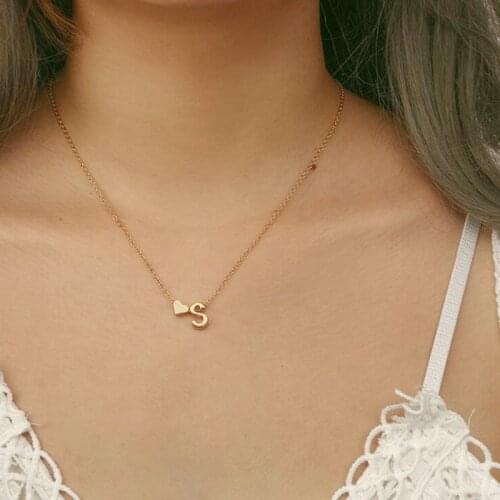 26 Letters Chain Necklace Heart Delicate Initial Letter Name Women Necklace A-Z Alphabet Choker Femme Jewelry Clavicle Chain