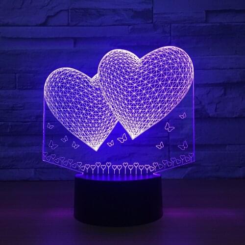 Heart Shape 3D Optical Lamp 7 Colors Chainging usb LED Night Light Sweet Girls Wife Gifts for Home Bedroom Party Decor Lighting