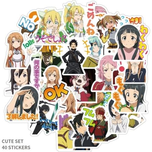 40pcs Sword Art Online Japanese Anime Sticker SAO Kirito Asuna YUI Suguha Stickers for Students Luggage Laptop Stationery Supply