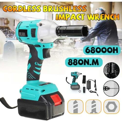 880N.m Electric Brushless Impact Wrench Rechargeable Cordless 1/2 Socket Wrench Tool With 1 Battery