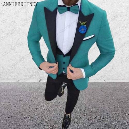 ANNIEBRITNEY Luxury Men Wedding Suit Male Blazers Slim Fit Suits For Men Costume Business Formal Blue Men Suit Groom Tuxedo Set