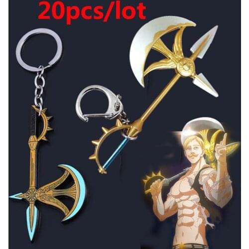 RJ 20Pcs The Seven Deadly Sins Escanor Axe Keychains Nanatsu no Taizai Berserk Guts Sword Keyring For Men Women Cosplay Jewelry