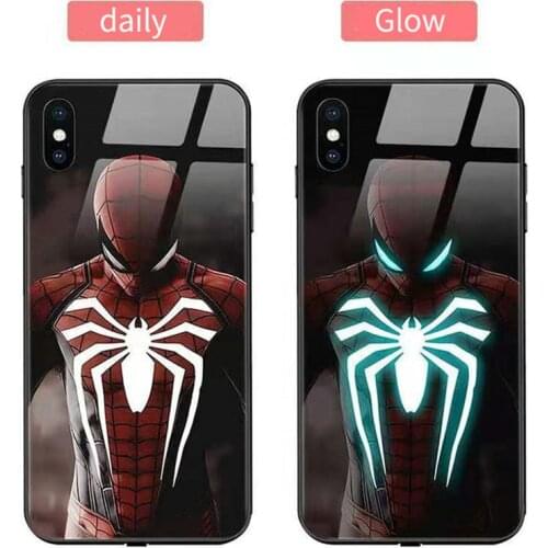 Marvel Iron Man Spider Man Luxury Luminous Glass Case for iPhone 11 Pro Max 12 Mini XS Max X XR Back Cover Full Body Shell Coque