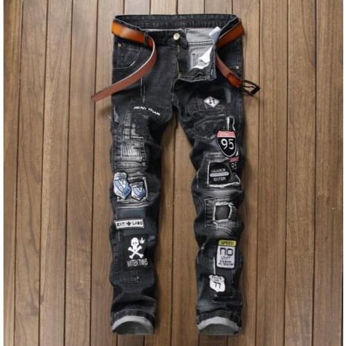 Cheap jeans men biker Hole patch vintage jeans men trousers male denim pants masculino motorcycle fashion designer