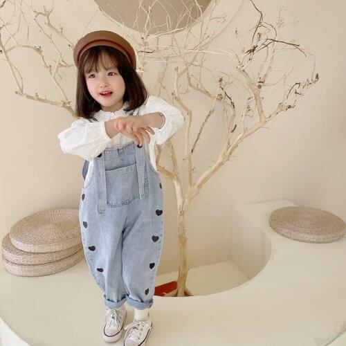 2021 New Spring Girls Overalls Denim Baby Girl Cute Overalls Denim Trousers Kids Western Style