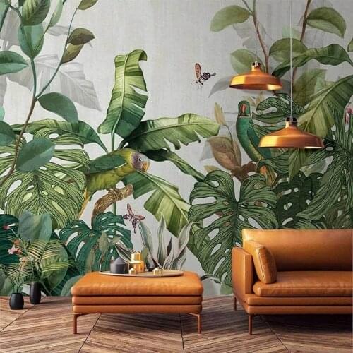 Custom Mural Wallpaper Nordic Hand Painted Tropical Rainforest Southeast Asia jungle Plants Indoor Plants Background Wall Papers