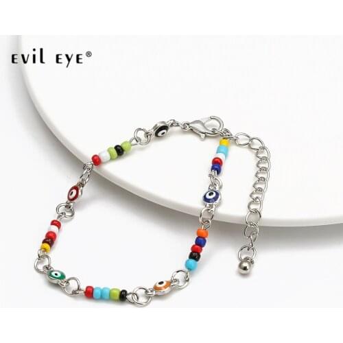 EVIL EYE Blue Turkish Evil Eye Charm Bracelet Alloy Adjustable Multi Color Beads Bracelet Fashion Jewelry for Women Girls EY4918