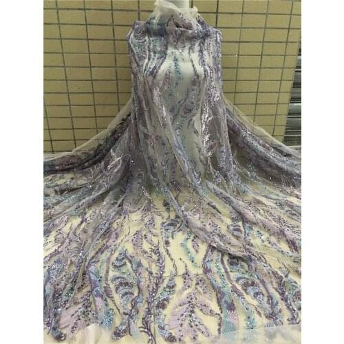Sparkly embroidery french net lace fabric with beads SYJ-218885 for party dress