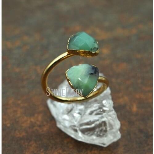 RM5572 5Pcs Cheap Australian Jades Ring Double Gold Electroplated Faceted Triangle Ring Online Adjustable