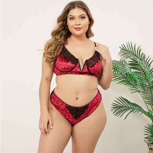 Women Summer Velvet Lace Bra and Brief Sets Women Unpadded Sexy Lingerie Sets for Honeymoon Large Size XL-4XL 2020 Exotic Sets
