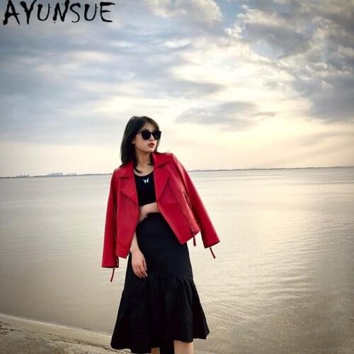 AYUNSUE Real Sheepskin Jacket Women Genuine Leather Coats Famale Short Fashion Outerwear Ladies Chaqueta De Cuero Mujer SQQ77