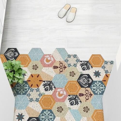 Can Be Cut Easy Clean Floor Mats Carpet Hexagon Living Room Bedroom Bathroom Hallway Doormat Carpet Non-slip PVC Kitchen Doormat