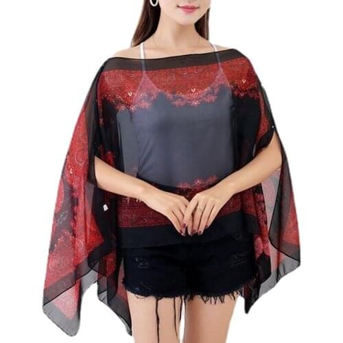 Summer Sun protection clothing chiffon capes printed loose shawl female thin beach Scarves scarf cardigan sexy Bikini cover up