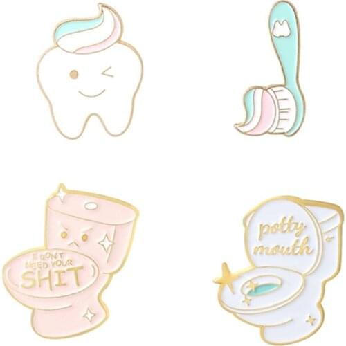 Toothpaste And Toothbrush Lapel Pins Fashion Enamel Badges Cute Women Brooches For Backpack Mini Hijab Pins Vintage Style Brooch