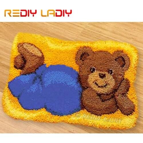 Latch Hook Kit Make Your Own Rug Blue Teddy Bear Tapestry Crocheted Cushion Mat DIY Carpet Rug Pre-Printed Canvas Hobby & Crafts