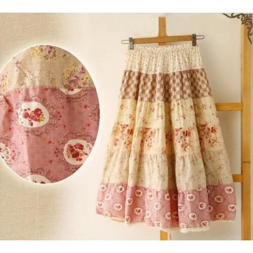 New Summer Bohemia Floral Print skirt Cotton Linen Full One-piece Female Skirt National Trend Womens Clothing