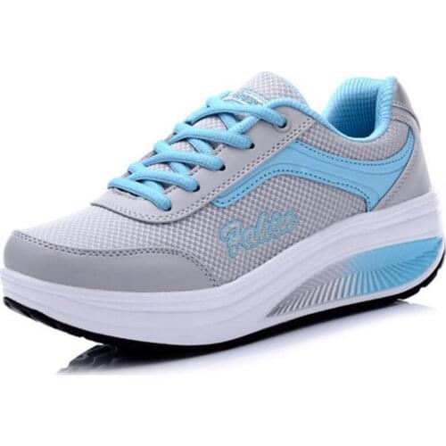 New Women Walking shoes Outdoor Mesh/PU Thick bottom Height increase sports shoes anti-skid Wear resistant lace-up sneakers