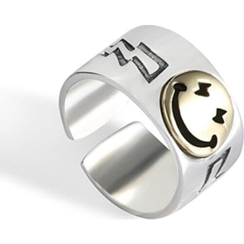 Nanny Korean Style Womens Happy Smiley Rings Alloy Open Wide Version Couple Gift Hip Hop Retro Index Finger Rings Jewelry Party