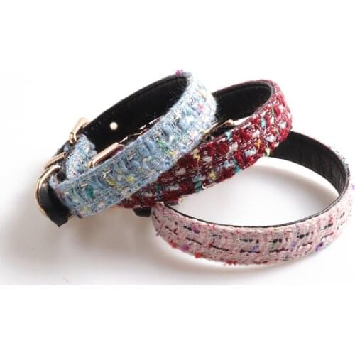 2020 New Dog Collar Fashion Cloth Design Pet Collar Leash Necklace Pet Product Soft PU Leather Poodle Teddy Dog Pet Collar Lead