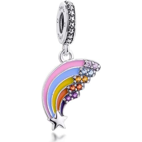 Fits Pandora Bracelet Colourful Rainbow Dangle Charm rosario Sterling Silver Nature Charms Beads Wedding & Bridal Jewelry Gift