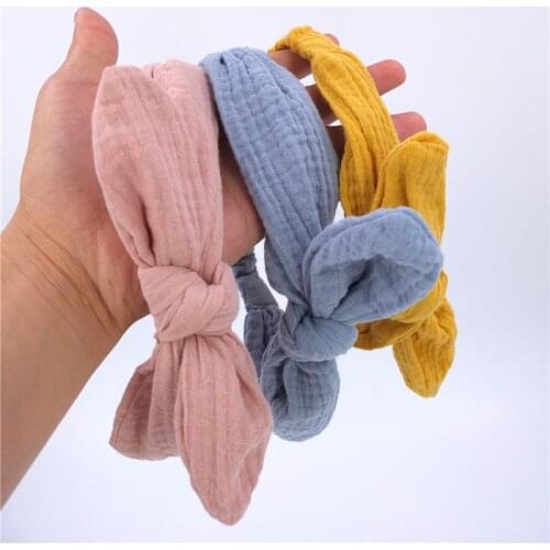 Original Cotton Headband for Newborn Toddler Baby Girl Kids Adjustable Muslin Cotton Gauze Turban Headbands Bunny Ear Hairbands