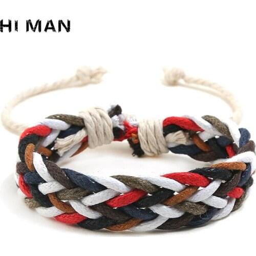 National Style Simple Casual Rainbow Color Hand-woven Bracelet Couple Fashion Fresh Outdoor Survival Bracelets Friendship Gift