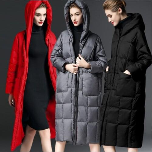 Womens Winter Down Jacket Coats Women Light Ultra Long jackets Warm Puffer coat Hooded Down Parka Female Outerwear Clothing red
