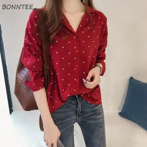 Shirts Women Long Sleeve Chiffon Polka Dot Trendy Simple Elegant All-match Loose Womens Clothing Leisure Daily Spring New Chic