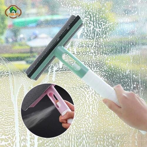 MSJO Glass Cleaner Window Squeegee Wiper 3 in 1 Spray Glass Cleaner Brush Portable Sponge Household Car Window Cleaning Tools