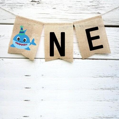 Under the sea Ocean Shark Theme boy girl 1st first one year old birthday party high chair decoration banner Photo props backdrop