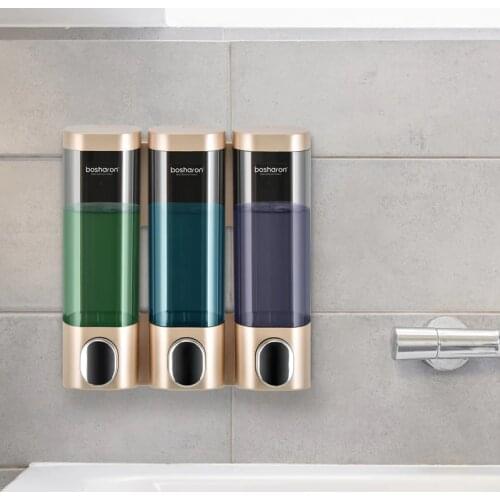 Triple Soap Dispenser Wall Mount Shampoo Dispensers Detergent Shower Gel Bottle Gold 300ml Plastic Bathroom Accessories For Home