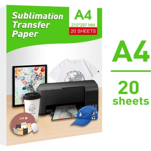 UniPlus 20 Sheets Sublimation Heat Transfer Paper A4 Photo Paper for Brother Canon HP Inkjet Printer Design DIY T-Shirt Cup Case